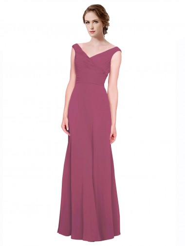 V-Neckline Long Chiffon Bridesmaid Dress with Wide V-Back UK