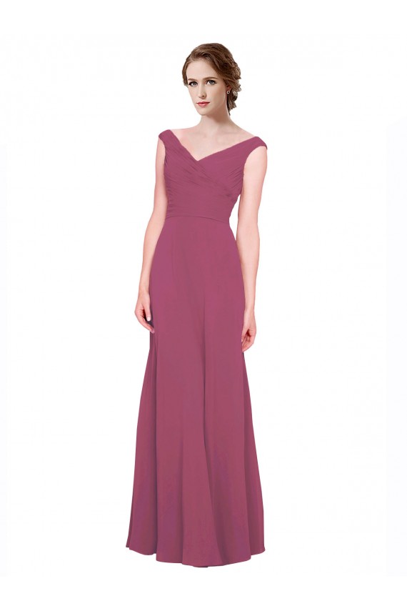 V-Neckline Long Chiffon Bridesmaid Dress with Wide V-Back UK