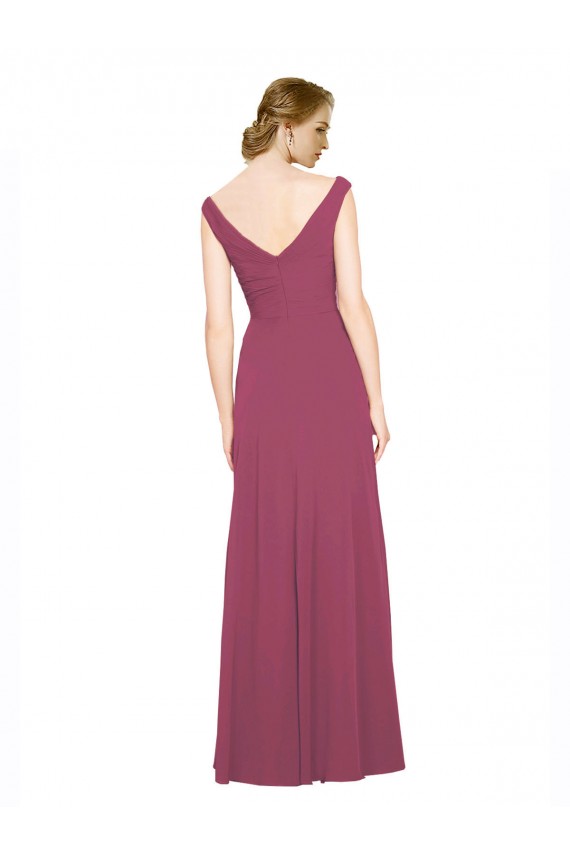 V-Neckline Long Chiffon Bridesmaid Dress with Wide V-Back UK
