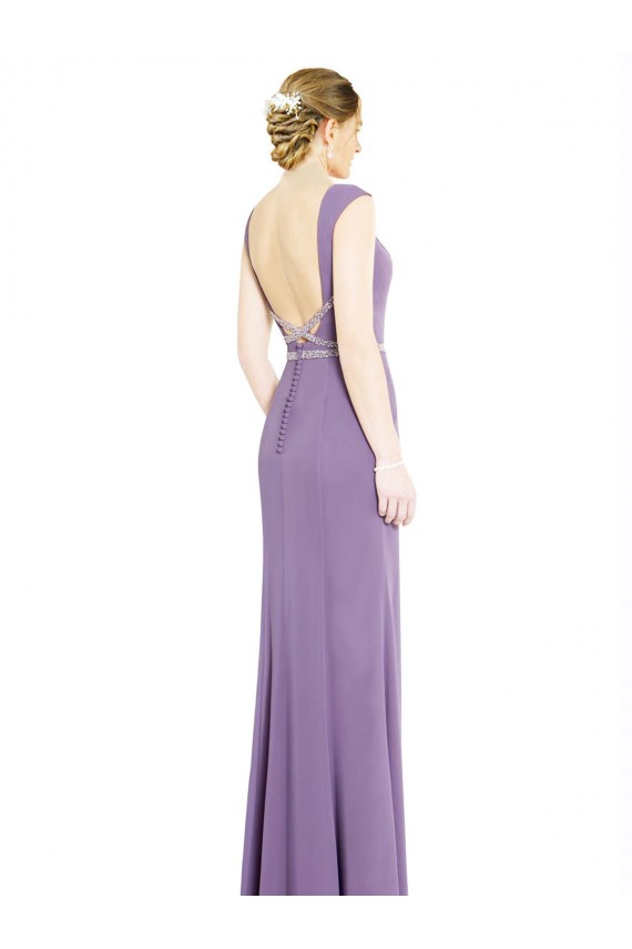 Long Chiffon Bridesmaid Dress with Boat Neckline and Keyhole UK