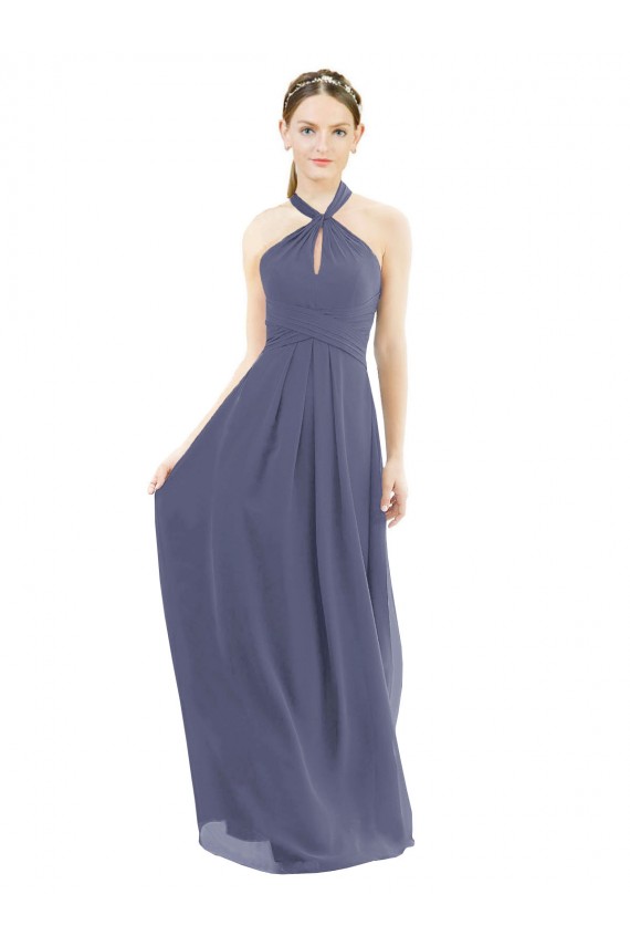 High Halter Neck Chiffon Bridesmaid Dress with Twist-Tie UK