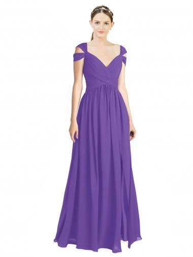 Off the Shoulder Cap Sleeves Chiffon Bridesmaid Dress with Pleats UK
