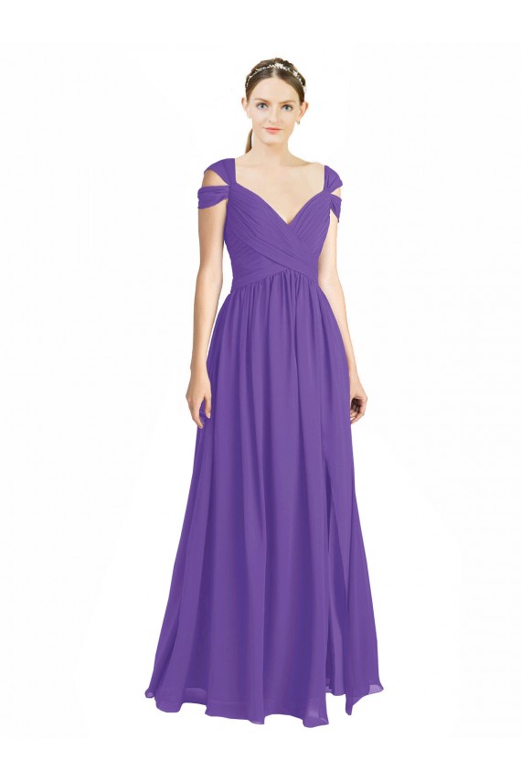 Off the Shoulder Cap Sleeves Chiffon Bridesmaid Dress with Pleats UK