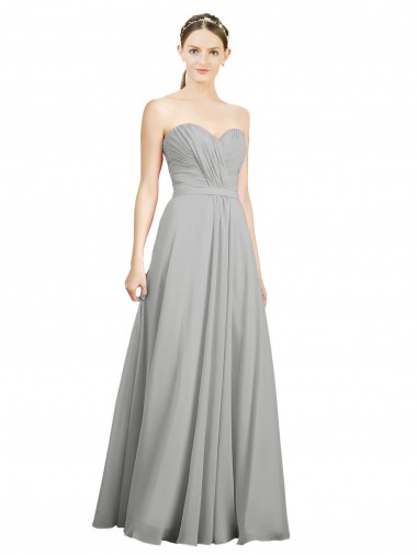 Sweetheart Strapless Draped Long Chiffon Bridesmaid Dress UK
