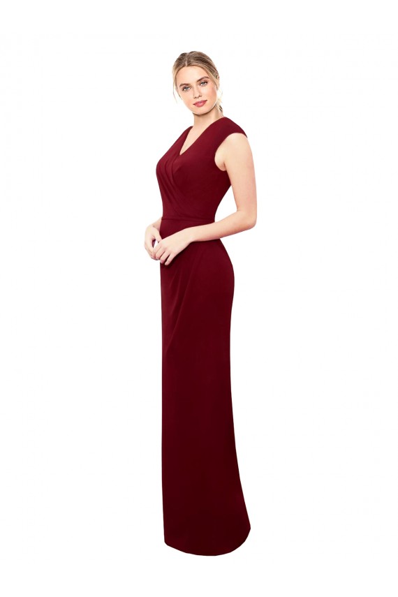 Cap Sleeves Chiffon Bridesmaid Dress with Pleated V-Neck Bodice UK