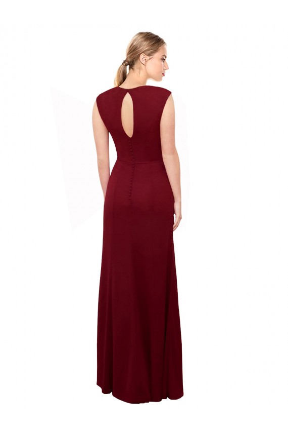 Cap Sleeves Chiffon Bridesmaid Dress with Pleated V-Neck Bodice UK