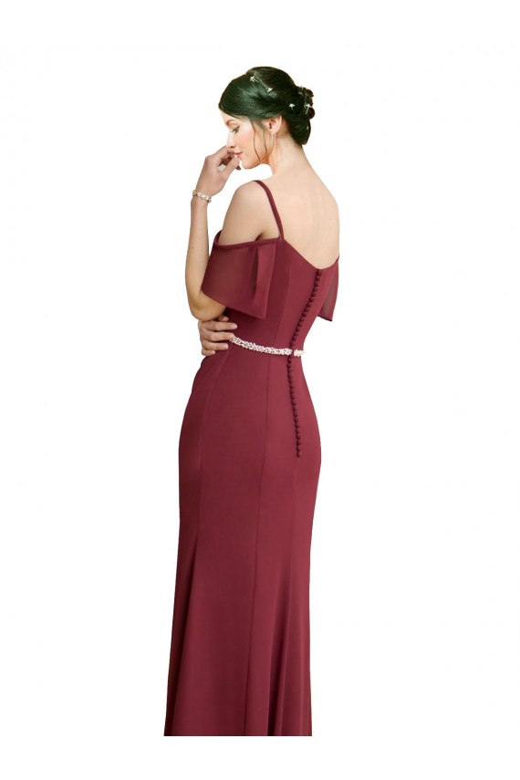 Draped Cold Shoulder Long Chiffon Bridesmaid Dress with Spaghetti Straps UK