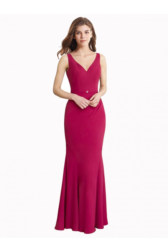 V-Neck Mermaid Chiffon Bridesmaid Dress with V-Back and Belt UK