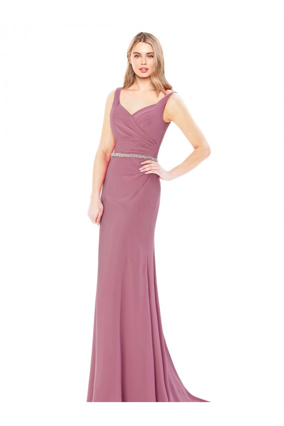 Long Slim Chiffon Bridesmaid Dress with Beaded Waist UK