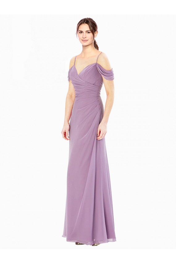 Draped Off the Shoulder Sweetheart Chiffon Bridesmaid Dress with Button Back UK