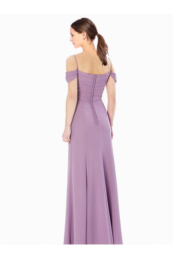 Draped Off the Shoulder Sweetheart Chiffon Bridesmaid Dress with Button Back UK