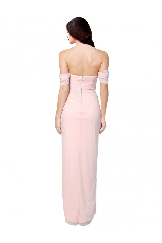 High Low Off the Shoulder Strapless Ruched Chiffon Bridesmaid Dress UK