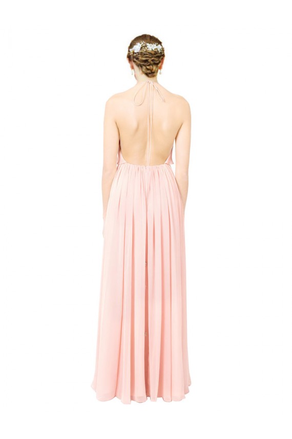 Halter Neck Chiffon Bridesmaid Dress with Double Ruffle Front UK