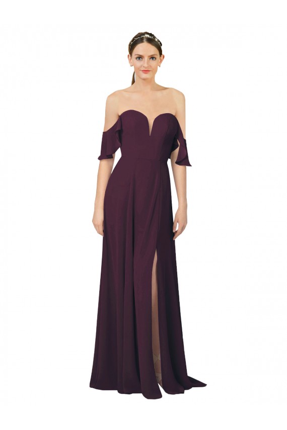 Romantic Off-Shoulder Chiffon Bridesmaid Dress with Plunging V-Neck UK