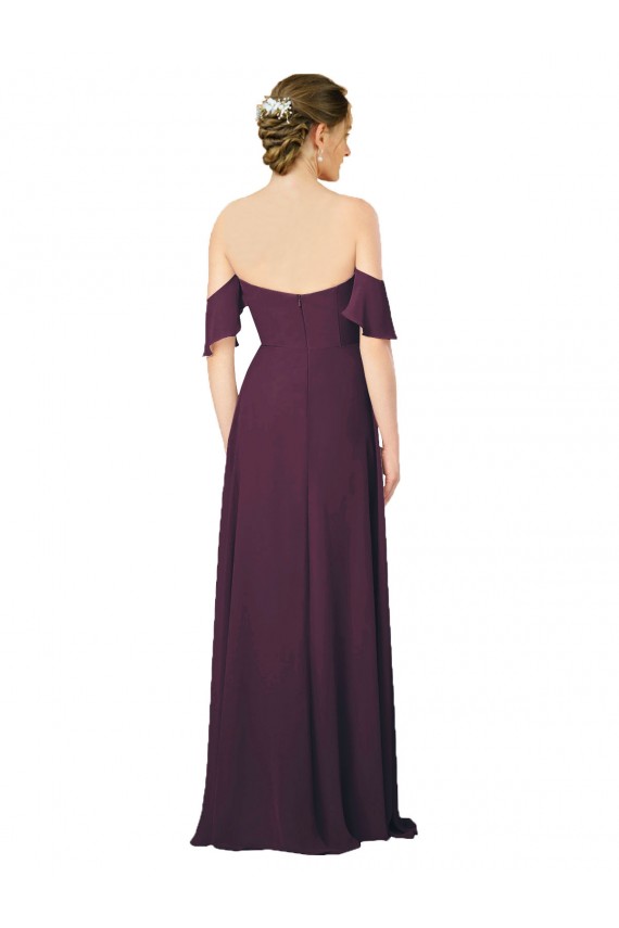 Romantic Off-Shoulder Chiffon Bridesmaid Dress with Plunging V-Neck UK