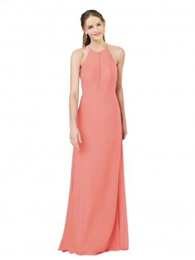 Modern Long Chiffon Bridesmaid Dress with Keyhole Back UK