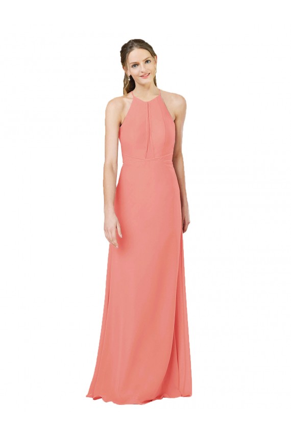 Modern Long Chiffon Bridesmaid Dress with Keyhole Back UK