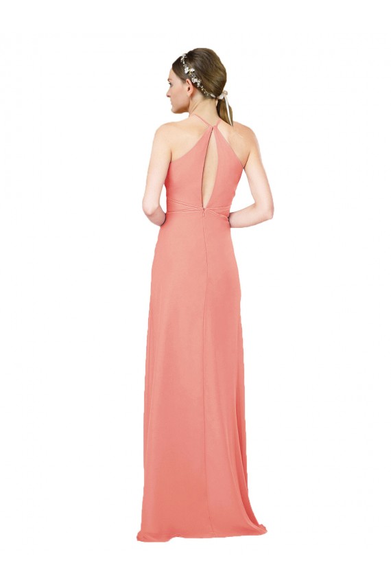 Modern Long Chiffon Bridesmaid Dress with Keyhole Back UK