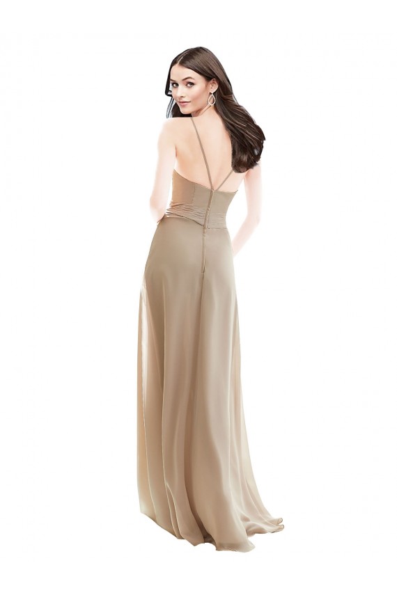Elegant Bridesmaid with High Neckline and Illusion V-Neck UK