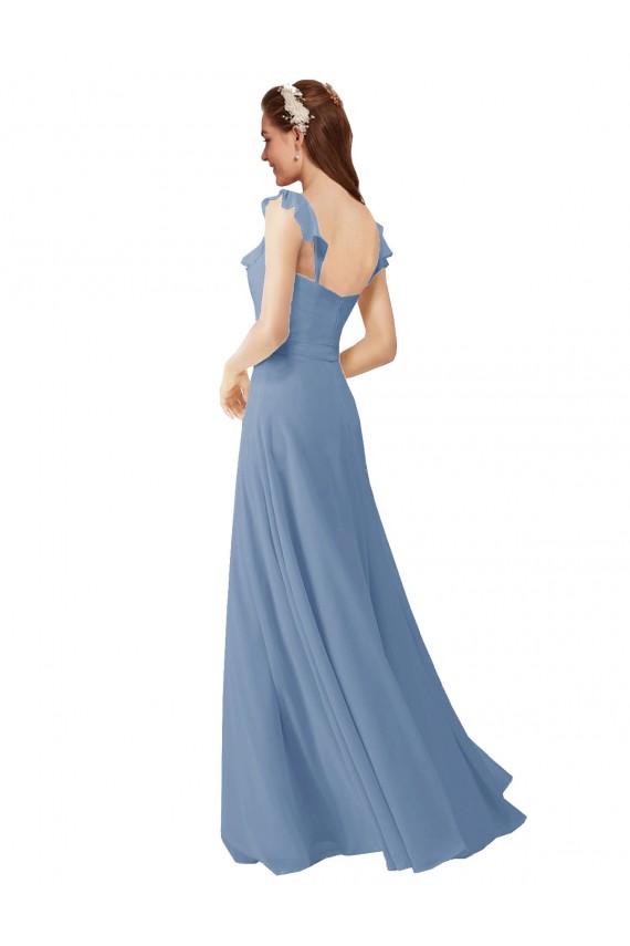 Chiffon Bridesmaids Dress with Ruffle Neckline UK