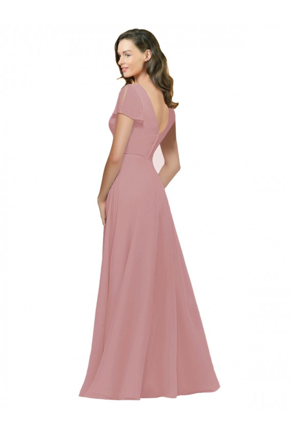 Flutter Sleeves Short Chiffon Bridesmaid Dress with Tie Belt UK
