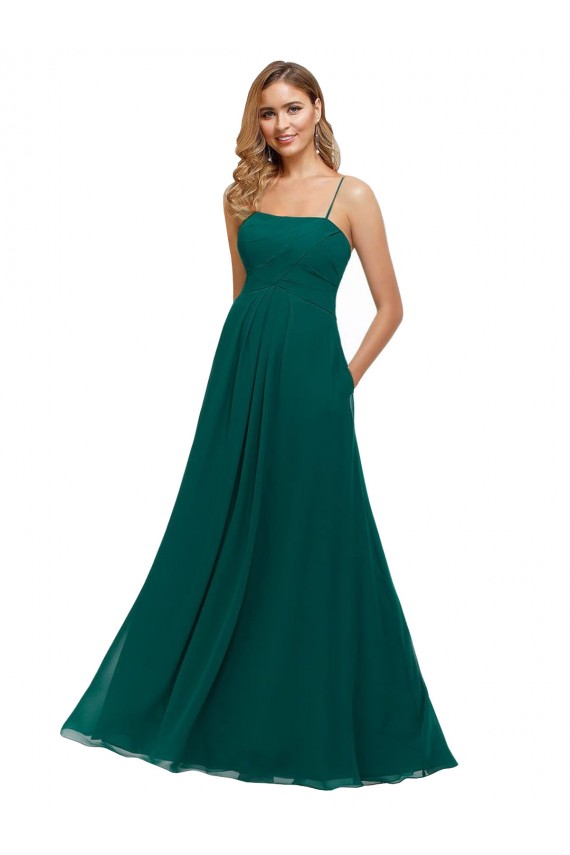 Chiffon Bridesmaid Dress with Pleated Bodice and Straps UK