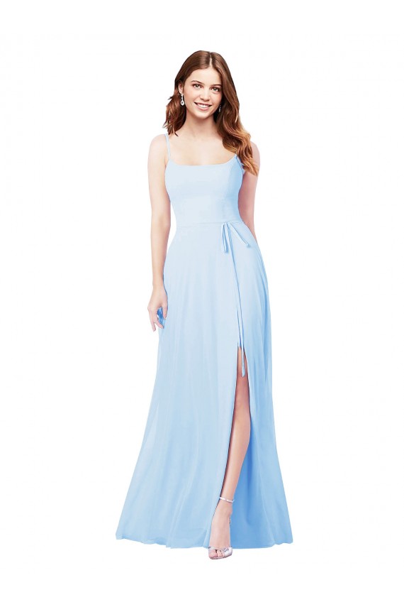 Chiffon Bridesmaid Dress with Tie Sash and Side Slit UK