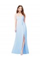 Chiffon Bridesmaid Dress with Tie Sash and Side Slit UK