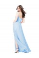 Chiffon Bridesmaid Dress with Tie Sash and Side Slit UK