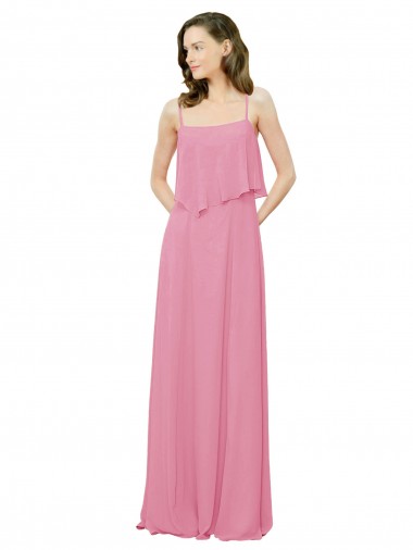 Spaghetti Strap Chiffon Bridesmaids Dress with Ruffle Overlay UK