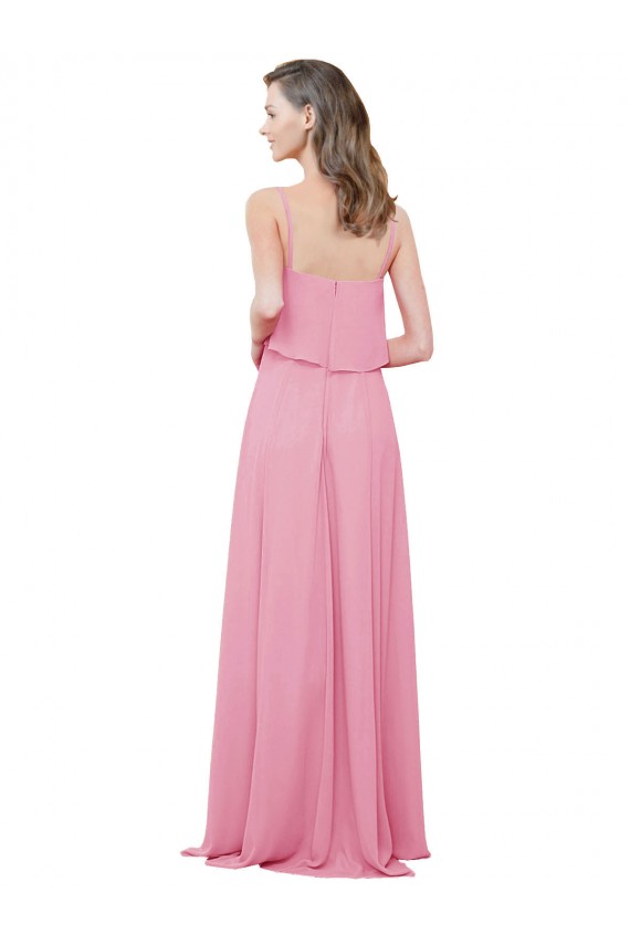 Spaghetti Strap Chiffon Bridesmaids Dress with Ruffle Overlay UK