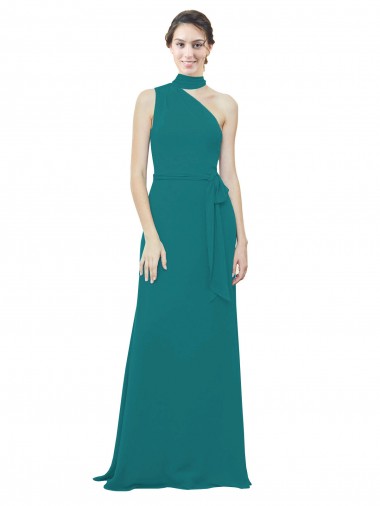 One Shoulder Chiffon Bridesmaids Dress with Scarf Tie Neckline UK