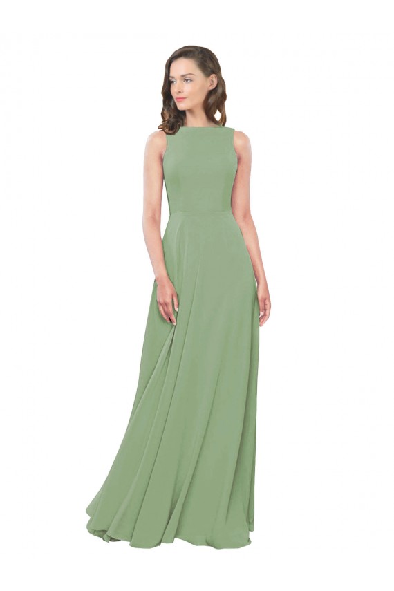 High Neck Chiffon Bridesmaids Dress with Low Cowl Back UK