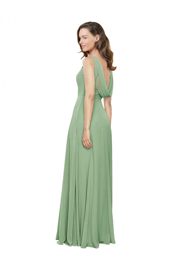 High Neck Chiffon Bridesmaids Dress with Low Cowl Back UK