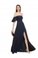 Off the Shoulder Floaty Sleeves Chiffon Bridesmaid Dress with High Slit UK