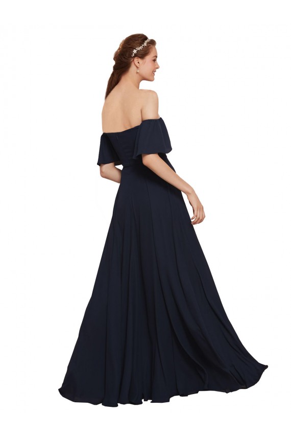 Off the Shoulder Floaty Sleeves Chiffon Bridesmaid Dress with High Slit UK