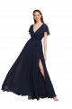 Long V-Neck Chiffon Bridesmaid Dress with Slit and V-Back UK