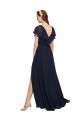 Long V-Neck Chiffon Bridesmaid Dress with Slit and V-Back UK