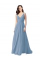 Long Chiffon V-Neck and Self Sash Bridesmaid Dress with Shirred Criss Cross Bodice UK