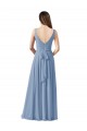 Long Chiffon V-Neck and Self Sash Bridesmaid Dress with Shirred Criss Cross Bodice UK