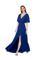 V-Neck Long Chiffon Bridesmaid Dress with Dolman Sleeved Bodice and Slit UK