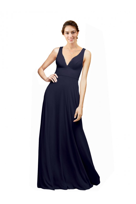 Open Back Long Chiffon Bridesmaid Dress with Plunging V-Neck Bodice UK