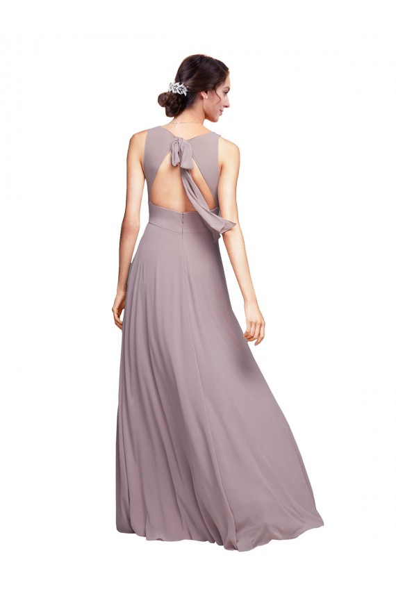 Open Back Long Chiffon Bridesmaid Dress with Plunging V-Neck Bodice UK