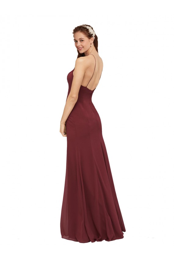 High Halter Neck Long Chiffon Bridesmaid Dress with Low Scoop Back UK