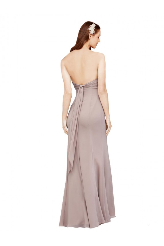 Fit and Flare Long Chiffon Bridesmaid Dress with Sash and Open Back UK
