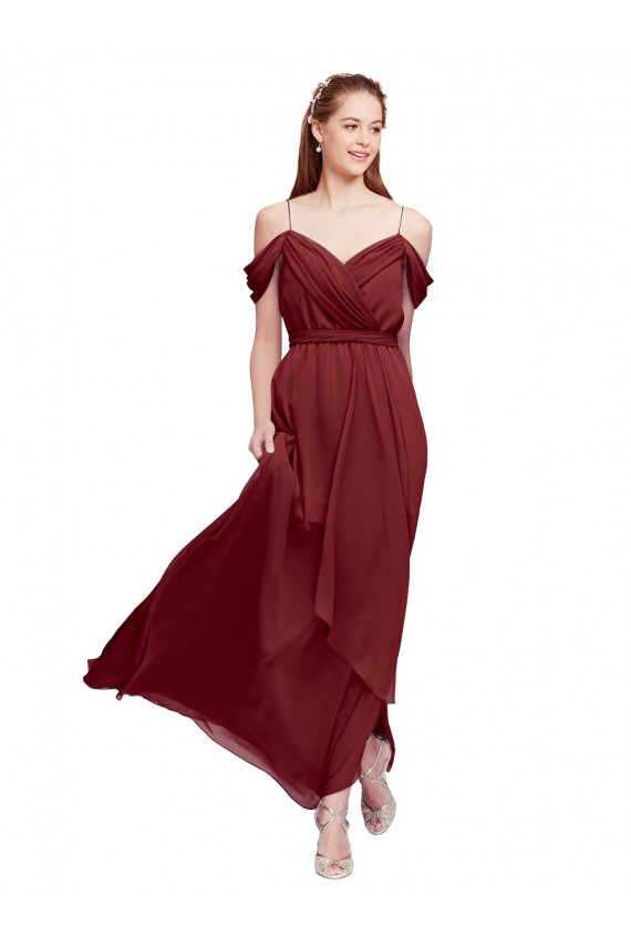 Grecian Inspired Draped Off the Shoulder Long Chiffon Bridesmaid Dress UK