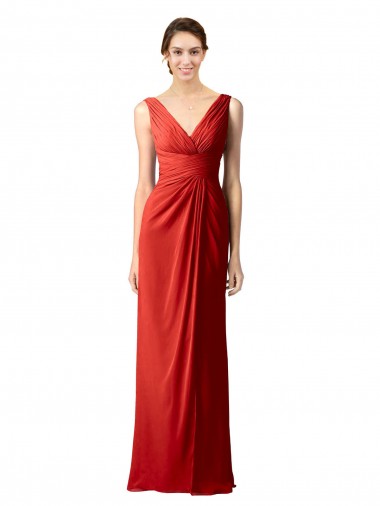 Shirred Long Floor Length Chiffon Bridesmaid Dress with V-Back UK