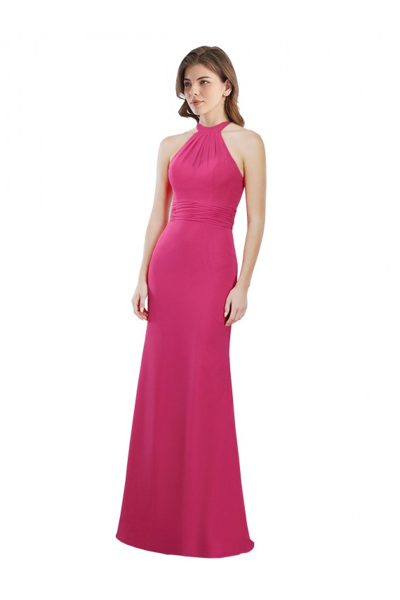 Slim A-Line Long Chiffon Bridesmaid Dress with Strappy Back UK