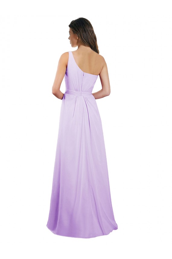 Draped One Shoulder A-Line Long Chiffon Bridesmaid Dress UK