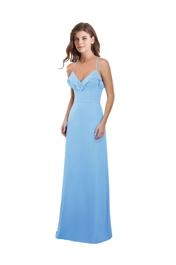 Slim Chiffon Bridesmaid Dress with Ruffled Sweetheart Neckline UK